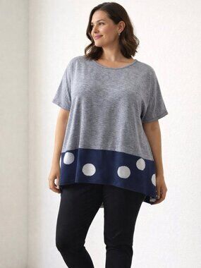 Alembika Artsy Boxy Top Polka Dot Hem Lagenlook Relaxed M